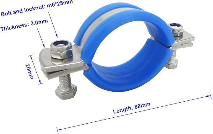 Stainless Steel Heavy Duty Flat Band Pipe Clamp with Rubber Cushion, Multipurpose Rigid Hose Clamp Bracket ID 45mm, Pack of 2