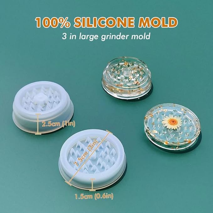 5 PCS Resin Tray Molds and Resin Grinder Mold for Grind and Storage, Large Molds Silicone Molds for Arts, DIY Epoxy Kit