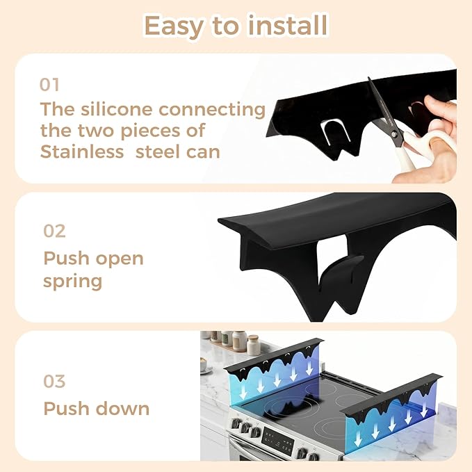 Silicone Stove Gap Covers with Stainless Steel, Oven Gap Filler Seals Gaps Between Stovetop and Counter, Stove Gap Guards Range Trim Kit, Easy to Clean Stove Gap Guard (Black 2 Pack,20.86" with mat)