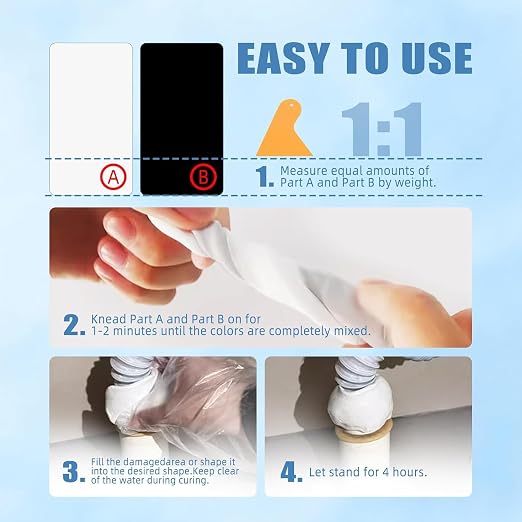 Black Epoxy Putty 14oz High Strength Filler Metal Wood Tile Ceramic | Strong bonding, fast cure, fits metal wood tile ceramic, moldable sculpt fill clay, waterproof putty stops leaks permanently