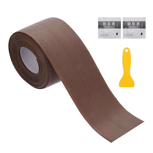 uxcell Caulk Tape Waterproof, 1.5 Inch x 10.5 ft Self-Adhesive Sealant Sealing Strip Caulking Sealant Tape PVC with Tool for Kitchen Sink Toilet Bathroom Bathtub Floor, Brown