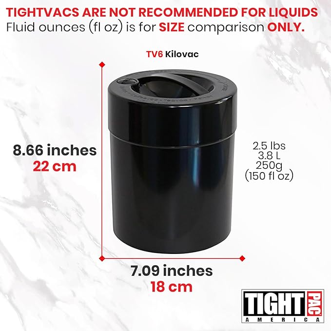 Tightpac Kilovac Airtight Coffee Container – Multi-Use Vacuum Container for Coffee Bean Storage, Grounds & Bulk Dry Goods – 2.5 lbs / 40 oz / 3.8L, Wide-Mouth, Patented Vacuum Seal, Black