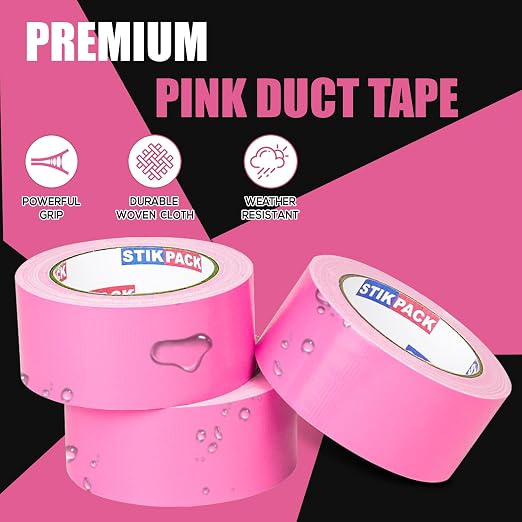 3 Rolls Pink Duct Tape, Heavy Duty Strong Industrial Colored Duct Tape 9mil x 2inch x 25yds Flexible, No Residue, Waterproof and Tear by Hand, Multi-Use for Indoor & Outdoor Repairs