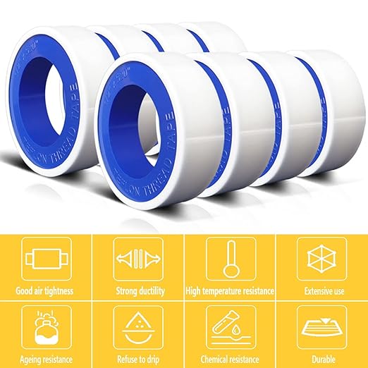 VOTMELL 8 Rolls 1/2 Inch(W) X 520 Inches(L) Teflon Plumbers Tape,Pipe Sealing & Plumbing Thread Tape,PTFE Water Sealant Seal for Shower Head,White