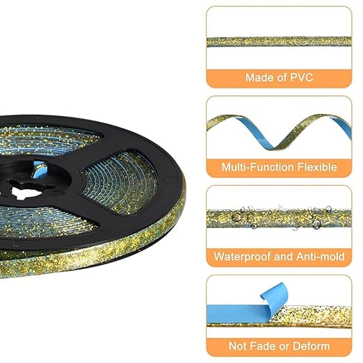 Ceramic Tile Gap Tape, Self-Adhesive Wall Gap Caulk Tape, 19.7Ft Caulking Strip Decorative Sealing Tape for Bathroom, Toilet, Bathtub and Kitchen (Sliver)