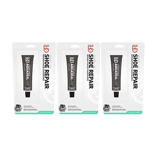 GEAR AID Aquaseal SR Shoe Repair Adhesive For Fixing Holes in Hiking, Work, Boots, Rainboots, Shoes, Soles and Rebuild Heels, Clear, 3 Pack
