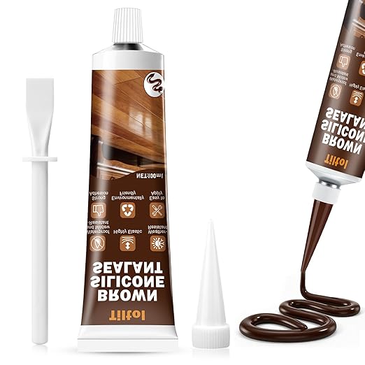 Brown Silicone Caulk Sealant - Caulk for Filling and Repairing Gaps in Wooden Floors, Tile Joints, and Door and Window Frames