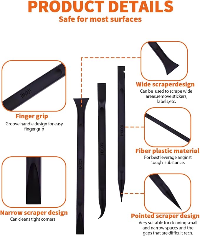 18 PCS Carbon Fiber Plastic Scrapers Tool, Non-Scratch Scraper Tool for Tight Spaces, Multi-Purpose Label Scraper Pen-Shaped, for Car Cleaning Supplies, Kitchen, Crevices, Stains (Black)