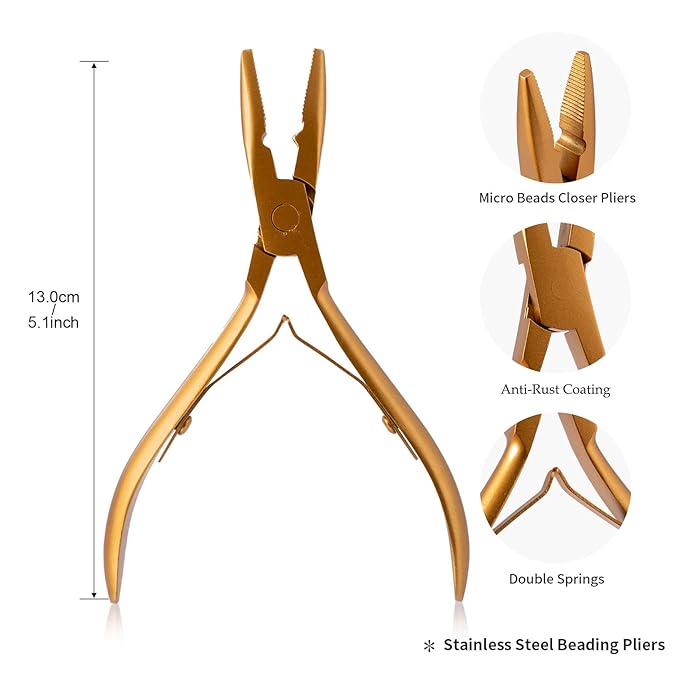 NEWISHTOOL Micro Links Hair Extensions Kit, Hair Extension Pliers for Beads, Hair Extension Loop Needle Pulling Hook Tool Bead Device Tool Kits, Micro Link Tools for Hair or Feather Extensions Styling