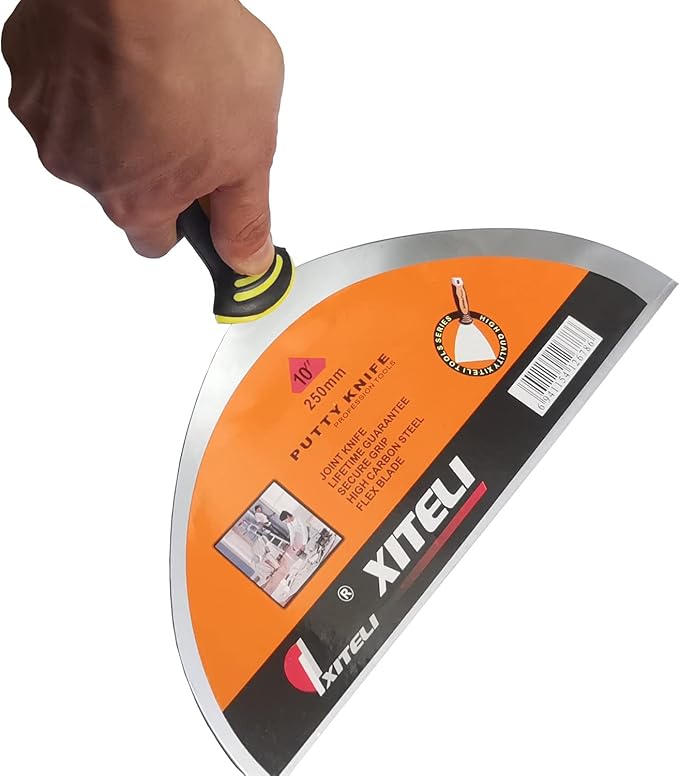 Large Putty Scraper, 10" Stainless Steel Putty Knives with Plastic Ergonomic Handle for Taping Paint Wall Floor Tile, Metal Spackle Tools Knife,Remover for Wood, Wallpaper Scraper(10")