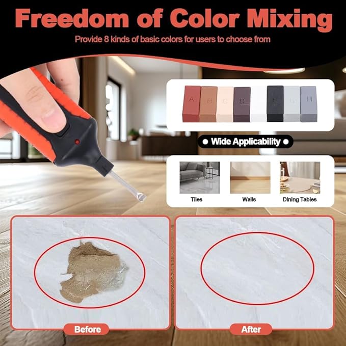 Porcelain Tile Repair Kit Wax Blocks DIY Tool, Repairing Cracks Scratches Floors Laminate Heat Pen Wood Linoleum Hard Marker Cover Patch Holes Door Melting Chip Quartz Countertop Ceramic