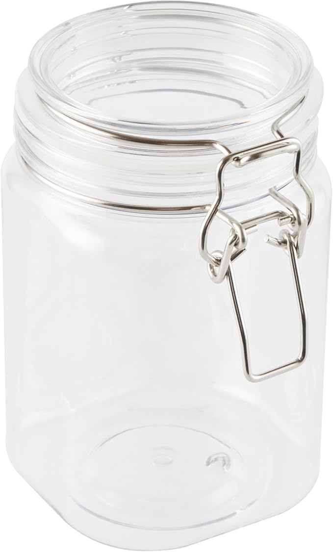 Restaurantware-Met Lux 29 Ounce Hinged Food Storage Jars, 2 Airtight Jars With Lids - Rubber Gasket, Wide Mouth, Clear Plastic Square Canisters, For Kitchen And Pantry Storage Of Bulk Dry Food