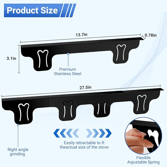 Amundo Stove Gap Covers - Stainless Steel, Stove Counter Gap Covers, Oven Gap Cover Length Retractable 13.8" to 27.5" for a Variety of Furnaces, Heat Resistant & Effectively Sealing Spills in Kitchen