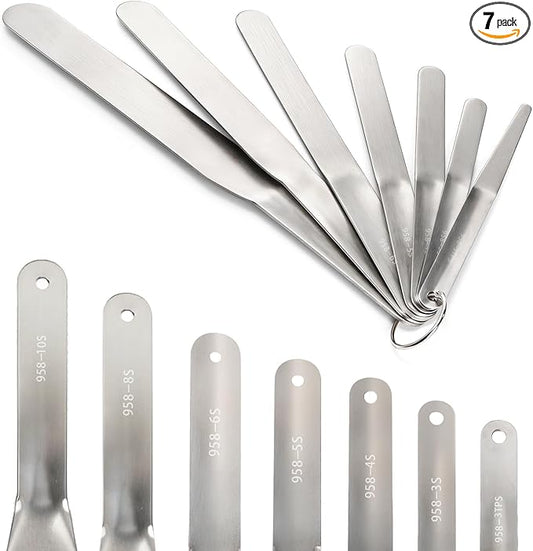 7-Piece Caulking Spatula Set, Stainless Steel Streamlined Caulk Knife Set, Muti-Purpose Caulk Tool Kit Finishing Tools Compatible for 958-G01, Tip Width from 3/8" to 1-1/2" for Tile