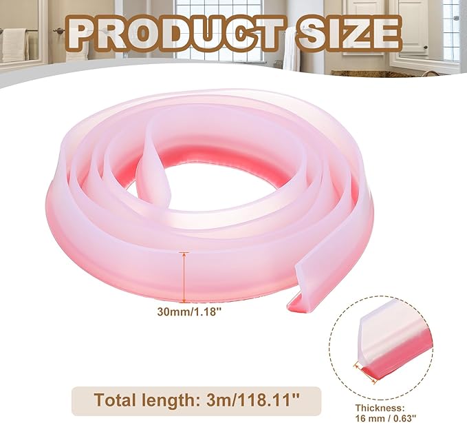 PATIKIL 118 Inch Collapsible Shower Threshold Water Dam Guard, Shower Stopper Barrier Self Adhesive Sink Splash Guard for Frameless Shower Door Bottom, Clear (1.2"Wx0.6"T)