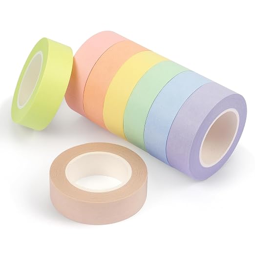 Hutou 8 Rolls Washi Tape Colored Masking Tape 1/2 Inch, Pastel Colors | Rainbow Colors Painters Tape Colorful Craft Art Paper Tape Labeling DIY Decorative Coding Teaching Supplies