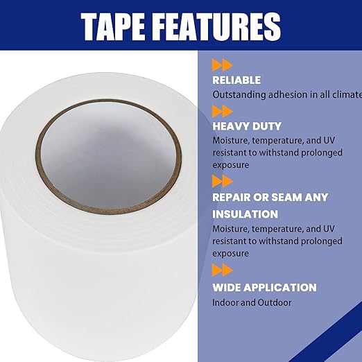 Bghdas 8 Roll, White Vapor Barrier Tape, 4" Wide x 180' Long, PE 9 mm Polyethylene Tape, for Stucco Waterproof Moisture Barriers Seal and Seam, for Crawlspaces, Insulation Repairs & Plastic Liners
