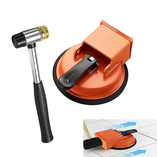 Floor Gap Fixer Tool- Strong Suction Cup, Plank Grabber with Suction Cup, Flooring Gap Repair Tool for Wood, Tile, Vinyl & Laminate Flooring | Floor Installation & Repair Kit (Suction Cup + Hammer)