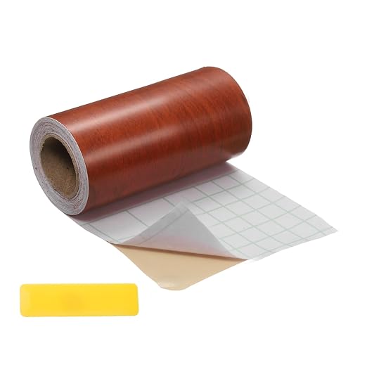 uxcell Wood Tape, 3 Inch x 16ft Self-Adhesive Wood Grain Repair Tape Patch with Plastic Scraper for Baseboards, Doors, Windows, Floor Repair and Furniture Renovation, Red