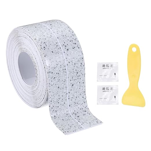 uxcell Caulk Tape Waterproof, 1.42 Inch x 16.4 ft Self-Adhesive Sealant Sealing Strip Caulking Sealant Tape PVC with Tool for Kitchen Sink Toilet Bathroom Bathtub Floor, Ink White