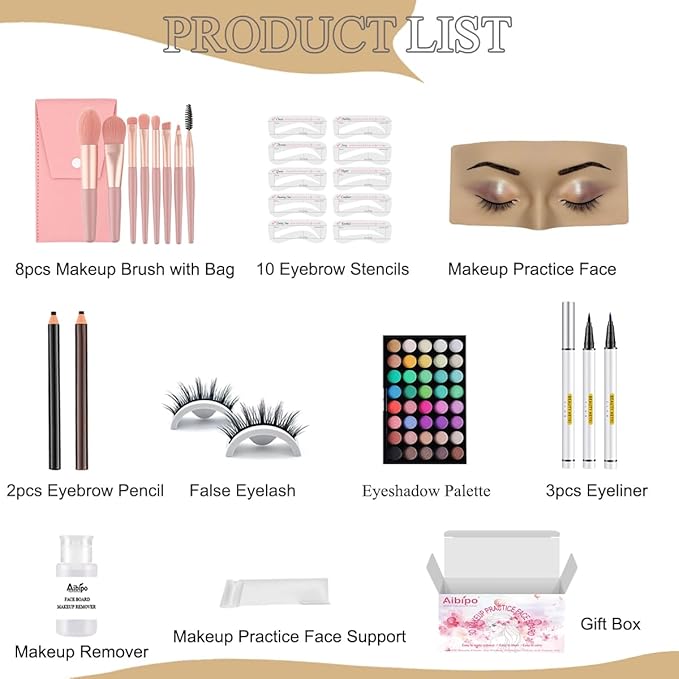 Makeup Mannequin Face Board With Kit - 3D Silicone Half Face for Eyelash and Eye Shadow Practice - For Students and Beginners (White)