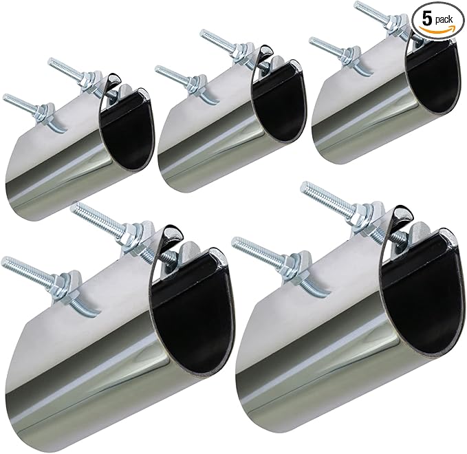 HIGHCRAFT 60300TTSD-5, Single Pipe Repair Clamp 3'', Double Bolt, 6” Long, Stainless Steel (5 Pack), Chrome