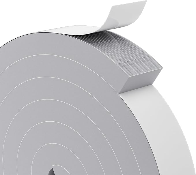 1" x 2" EVA Foam Weather Stripping Tape, 6.5FT Self-Adhesive Foam Seal Strip for Large Door & Window Gaps, Grey