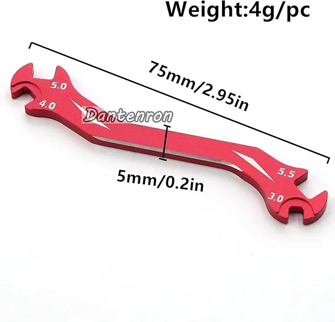 RC Multi-Function Wrench Turnbuckle Nut Ball Joint Remover 3mm 4mm 5mm 5.5mm Universal Repair Tool Aluminum Alloy for 1/10 1/8 1/24 Crawler Truck Off Road Car Boat Drone Airplane (Red)