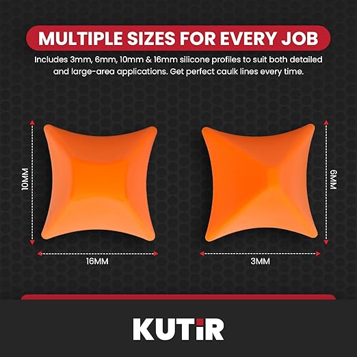 Kutir 2 PCS Silicone Caulking Tool Kit – Reusable Sealant Finishing Tools for Smooth Caulk Application, Grout Spreader & Joint Sealing for Kitchen, Bathroom, Window – 4/6/10/16mm