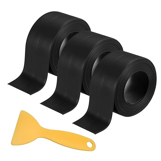 3 Rolls Caulk Tape Self Adhesive Caulk Strip Waterproof,Black Caulking Sealant Trim for Bathroom, Caulk Sealing Strip for Toilet Sink Edge Protector with Sealing Tool (10.5Ft x 1.5In)