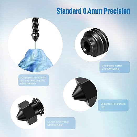 Nozzles Kit for Elegoo Centauri Carbon (0.2/0.4/0.6/0.8mm) 6-Pack Hardened Steel Nozzle Kit – Wear-Resistant & High-Temperature Resistant, 3D Printer Extruder Hotend Accessories