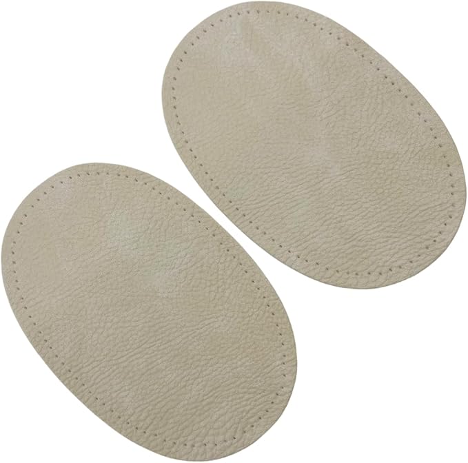 BeeSpring 2 Pieces Pu Leather Patch Sew on Patches Repir Elbow Knee for Clothes Clothing Accessories - Rice White