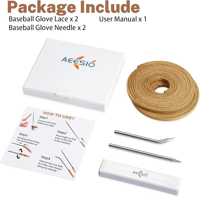 Softball Baseball Glove Lace, Mitt Lace Repair Kit Includes 2 Leather Laces and Lacing Needle for Catcher's Glove