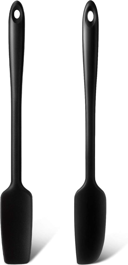 Patelai 2 Pieces Long Handle Small Rubber Spatula Mini Silicone Jar Spatula Non-stick Rubber Scraper 11 Inch Silicone Scraper for Jars, Smoothies, Blenders Cooking Baking Stirring Mixing Tools(Black)