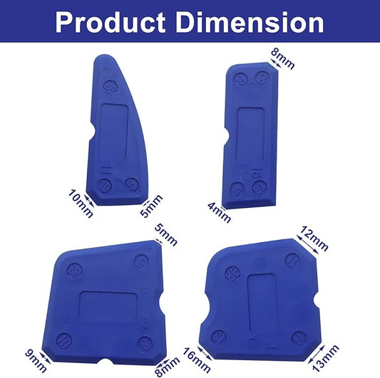 BokWin 4-Pack Silica Gel Caulking Tool Set, Caulk Kit for Grout Finishing, Caulking Tool Set for Bathroom Kitchen Surfaces, Hand Caulk Removal Assistant in Blue
