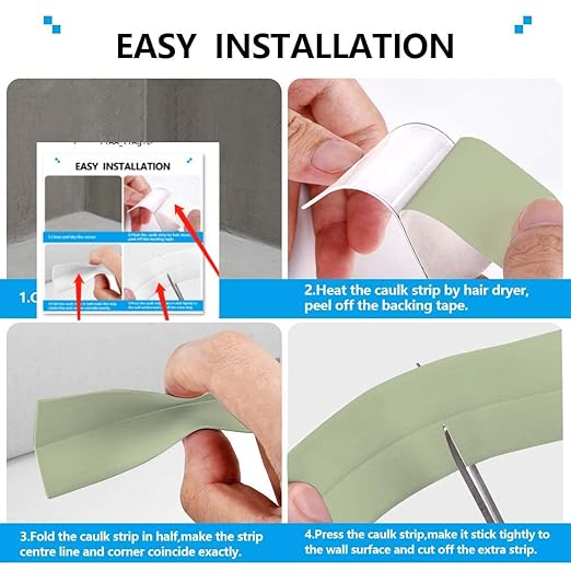 Bath & Kitchen Caulk Tape Sealant Strip, PVC Self Adhesive Tub and Wall Sealing Tape Caulk Sealer,Caulk Strip,sealant Tape,Shower Tile Sealer Adhesive sealant (Green)