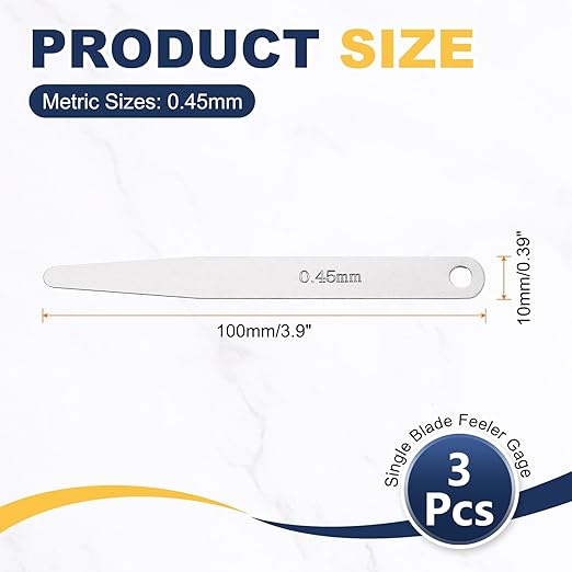 HARFINGTON 3pcs Metric Thickness Feeler Gauge 0.45mm Single Blade Oval Feeler Gauge 3CR-13 Stainless Steel Gap Measuring Tool for Repair Valve Guitar Spark Plug