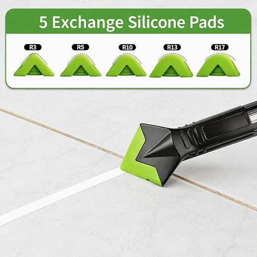 5-in-1 Caulk Remover Tool - Silicone Caulking Tool Kit and Caulk Smoothing Tool for Bathroom, Kitchen, Sink, Tile and Window Repair (Green)