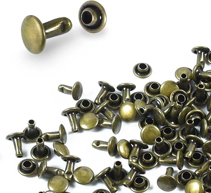 200Sets Leather Rivets, 6mm Double Cap Rivets Tubular Metal Studs Leather Rivets for Fabric Pet Collar Clothing Boots Belt Bags Accessories Crafts (6mm Bronze)