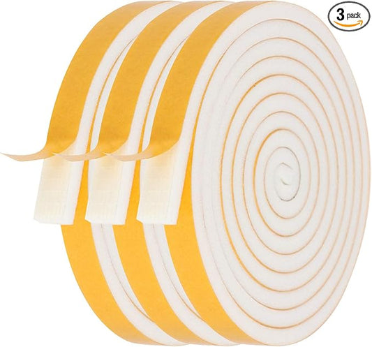 Weather Stripping Door Seal-3 Rolls,1/2 Inch Wide X 1/4 Inch Thick Total 20 Feet Long, Adhesive Soundproof Foam weatherstrip for Window Insulation(6.5ft x 3 Rolls)