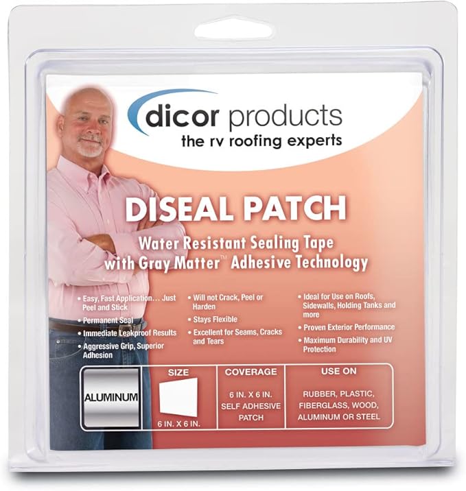 Dicor 522AF-66-1C DiSeal Silver Patch Sealing Tape - 6" x 6" - Ideal for Quick and Easy Repairs on RV Roofs and More