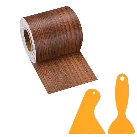 PATIKIL Wood Grain Repair Tape, 2" x 33' Self Adhesive Realistic Wood Tape with Scraper Durable Repair Patch for Furniture Floor Window Door Table DIY Home Decor, Teak