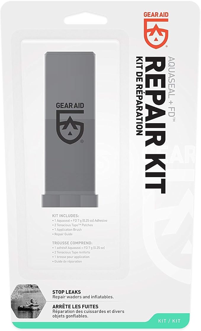 GEAR AID Aquaseal Wader and Boot Repair Kit – Waterproof Adhesive and Patch Kit for Fixing Holes, Tears in Neoprene, Breathable Waders and Outdoor Gear with Aquaseal FD and Tenacious Tape, 2 Pack
