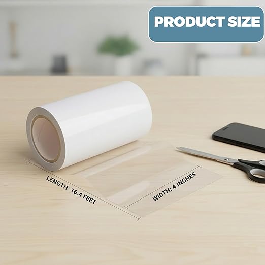 16.4FT x 4 Inch TPU Waterproof Repair Tape, Heavy Duty Vinyl Patch Kit for Inflatable Pool, Floats, Air Mattress, Bounce House, Tent, Canvas, Canopy & RV Awnings – Extra Long Clear Sealing Roll