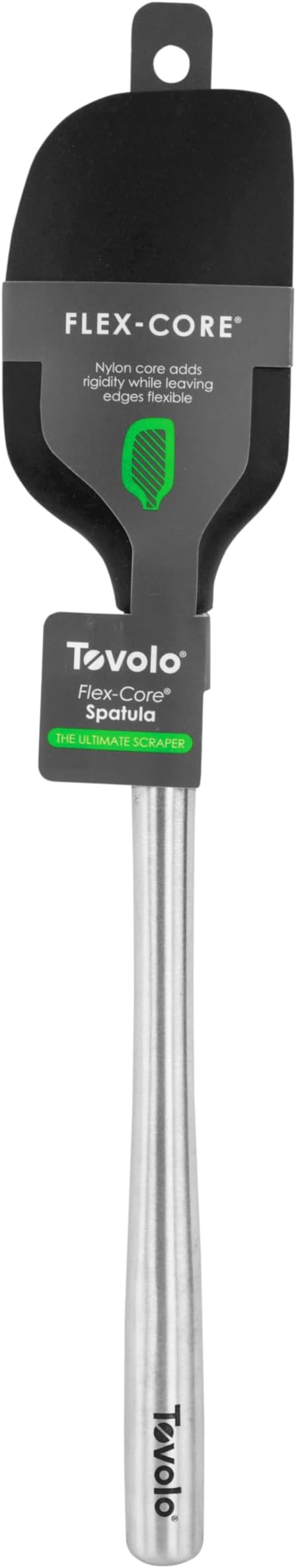 Tovolo Flex-Core Silicone Spatula Metal Handle for Scraping Bowls Mixing and Baking, Dishwasher Safe Heat Resistant Stainless Steel Silicone Spatula for Cast Iron and Nonstick Cookware, Black