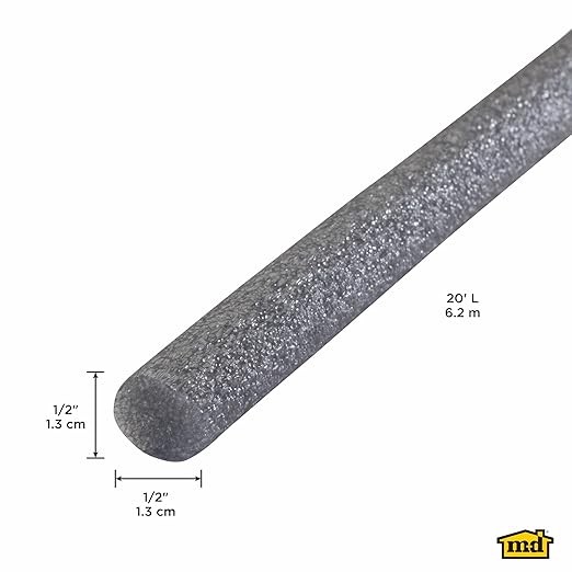 M-D Building Products - Versatile Gray Foam Backer Rod Set 1/2in x 20ft - Essential Caulk Saver for Sealing Concrete Gaps,Expansion Joints,and Crack Filling (71480),(Pack of 12)