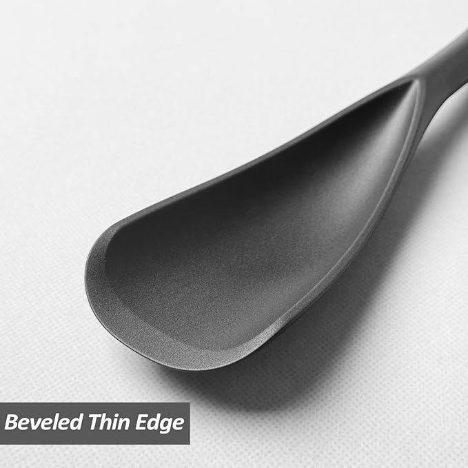Cooking Spoon for Nonstick Cookwares, VOVOLY Silicone Spoon for Mixing, Scoop, and Scrape,Seamless Design, 12.6'', 2 Pack, Black