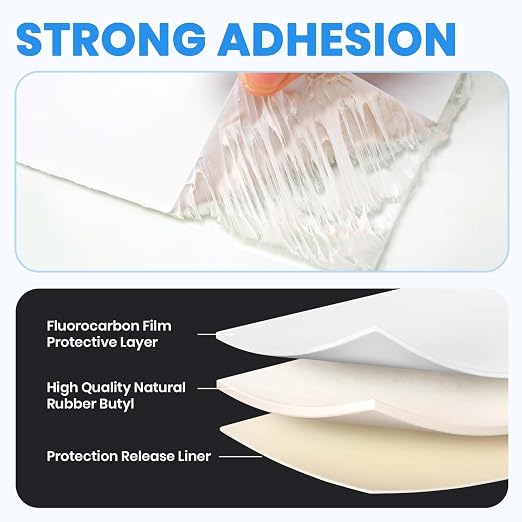 ADHES White Butyl Sealant Tape 4 Inch x 50 FT – Single-Sided Waterproof RV Roof Repair Tape, Leak-Proof Sealant for Camper, Window, Skylight, and Roof Edge
