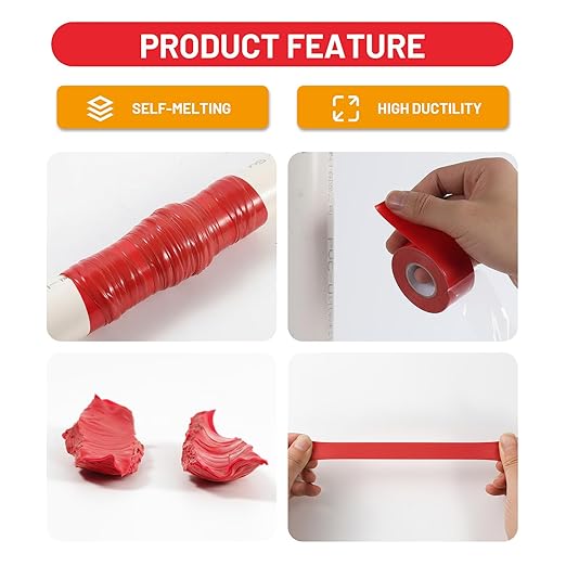 4-Pack Red Self Fusing Silicone Tape (40 Ft Total) - High Visibility Electrical Insulation Tape - Waterproof Rubber Grip Wrap for Tools & Sport Handles - Heat Resistant & Easy-Peel Liner