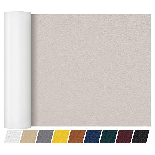 Leather Repair Patch Tape 16×55 inch Furniture Leather Strong Self Adhesive Tape for Sofas Couch Car Seats Cabinets Bags Anti Scratch Patches First Aid Patch Fixing Leather Ivory Grey2.0